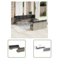 Sofy ogrodowe - The Living Store 10-częściowa sofa ogrodowa z poduszkami z szarego polirattanu - miniaturka - grafika 1