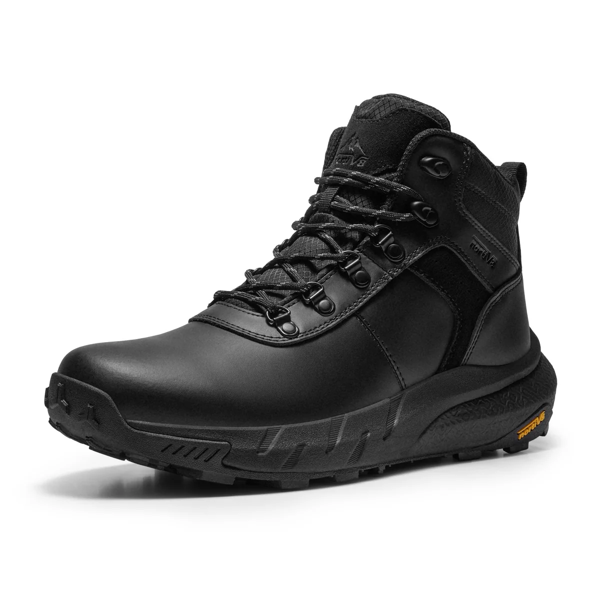 NORTIV 8 męskie wodoodporne buty trekkingowe Lekkie buty outdoorowe Mid Trekking z skóry, czarny, 44 EU