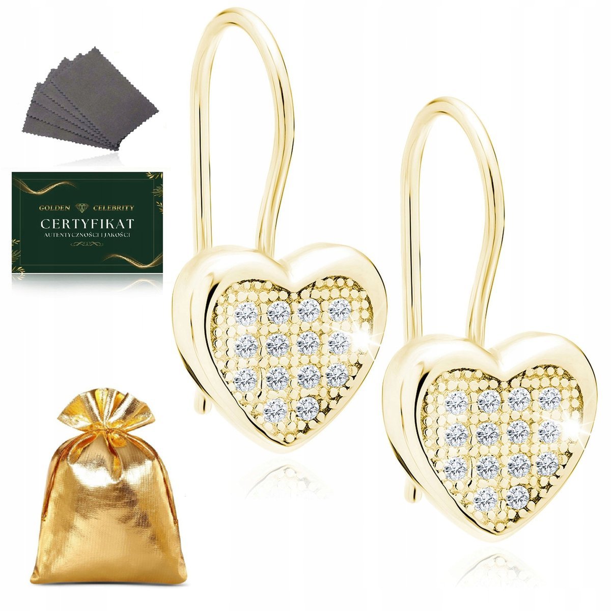 Pozłacane Kolczyki Damskie Serca Z Cyrkoniamii Na Biglu Na Prezent Dla Żony