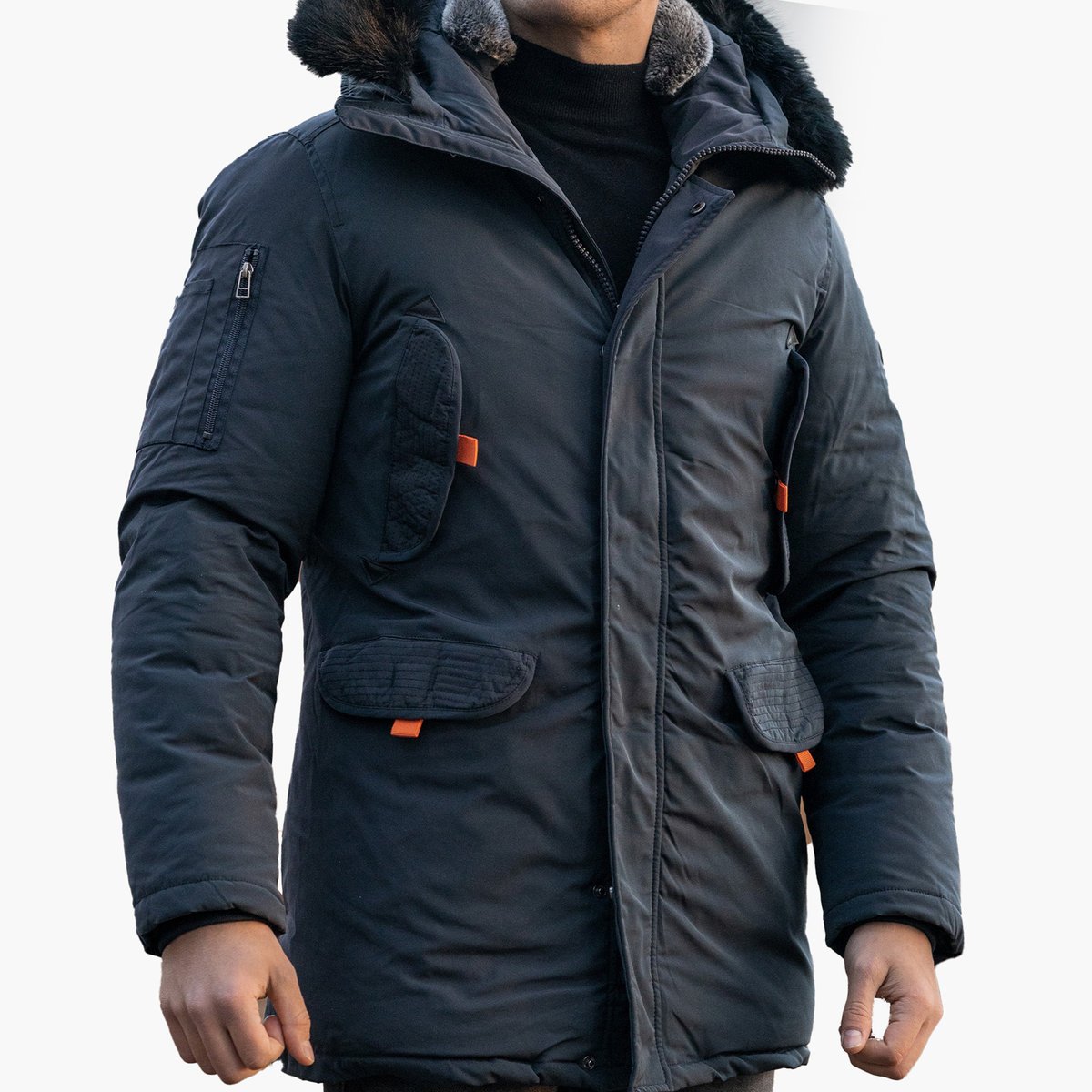 Kurtka Męska Ocieplana Parka Premium Granatowa S Granatowy