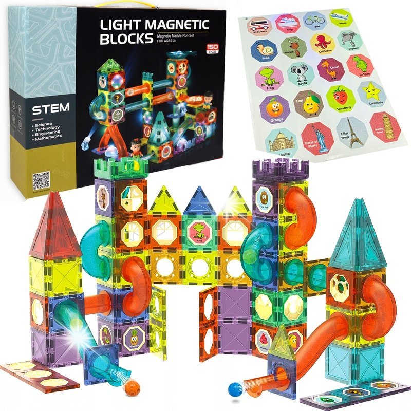 Klocki Magnetyczne 3D Tor Kulkowy Świecący Magnetic Blocks 110 Elementów