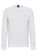 Swetry męskie - BOSS Rinos sweter męski z mieszanki bawełny z logo w paski, biały, XL - miniaturka - grafika 1