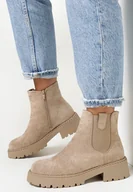 Botki damskie - Beżowe Botki Sztyblety z Elastyczną Wstawką Manuvia - miniaturka - grafika 1