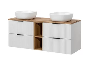 Biała Szafka Z Umywalkami Wisząca 140 Cm Regał Wotan Ryflowane Fronty - Szafki łazienkowe Biała Szafka Z Umywalkami Wisząca 140 Cm Regał Wotan Ryflowane Fronty - Szafki łazienkowe - miniaturka - grafika 1