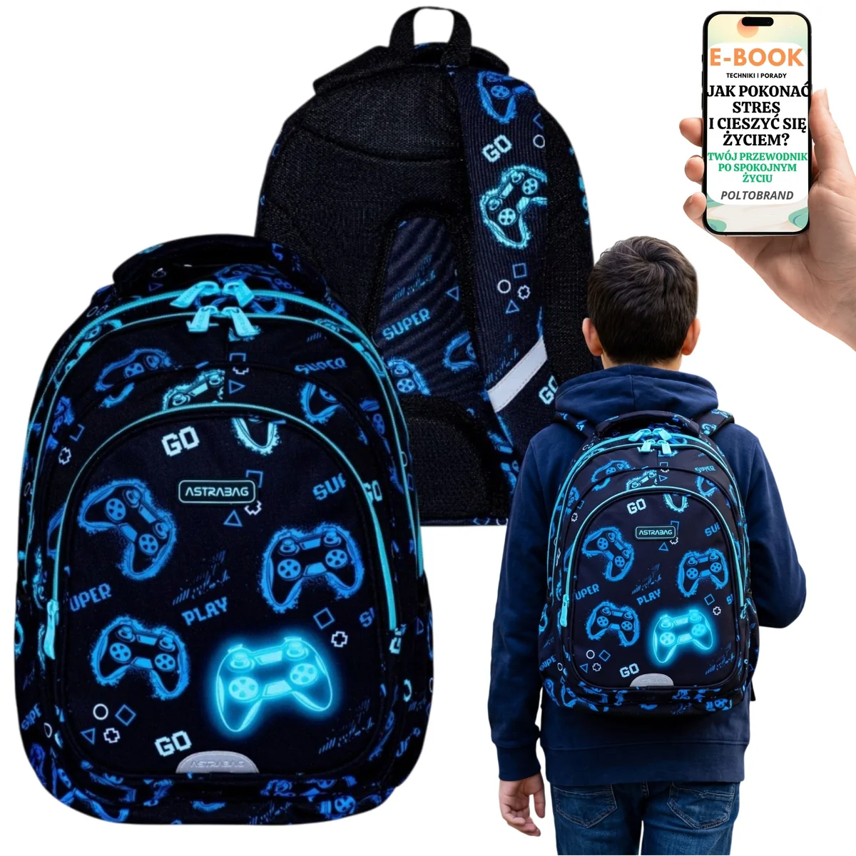 Astrabag Go Playing Plecak Szkolny 27L Wodoodporny Klasa 4-8 + E-BOOK-1