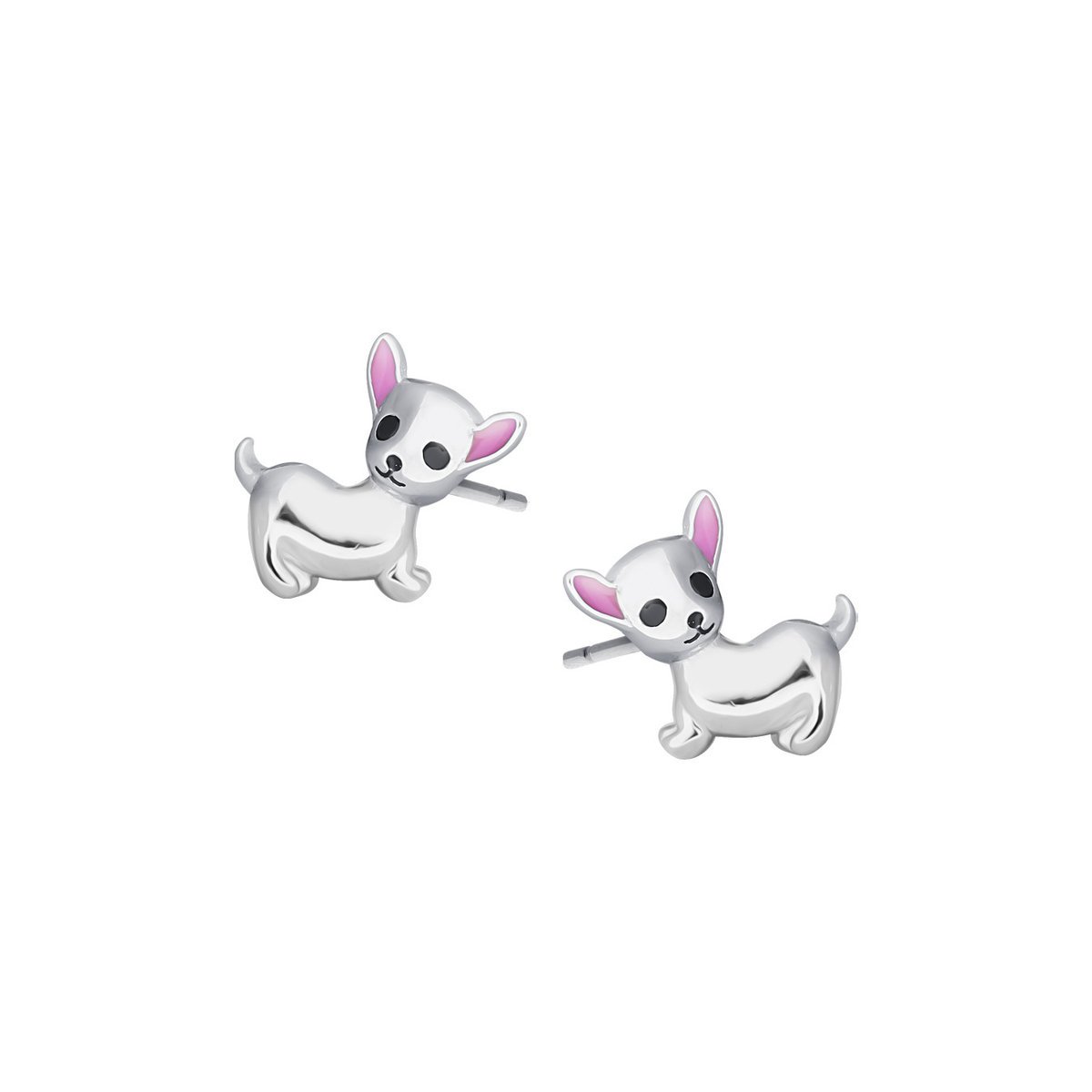 Srebrne kolczyki 925 Urocze Pieski Chihuahua z różowymi uszami Sztyft Idealne na prezent