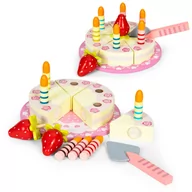 Zabawy w naśladowanie dorosłych - Zestaw drewniany tort na rzepy świeczki owoce dla dzieci 16 elementów ECOTOYS - miniaturka - grafika 1