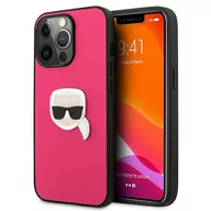 Etui i futerały do telefonów - Karl Lagerfeld KLHCP13LPKMP iPhone 13 Pro / 13 6,1" różowy/pink hardcase Leather Ikonik Karl s Head Metal KF000801 - miniaturka - grafika 1