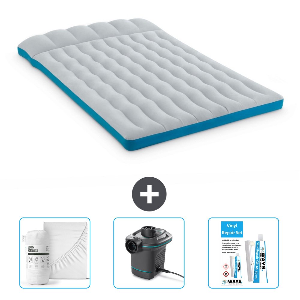 Mata kempingowa Intex - 2 osoby - 127 x 193 x 24 cm - niebieska - zawiera prześcieradło - pompkę i zestaw naprawczy