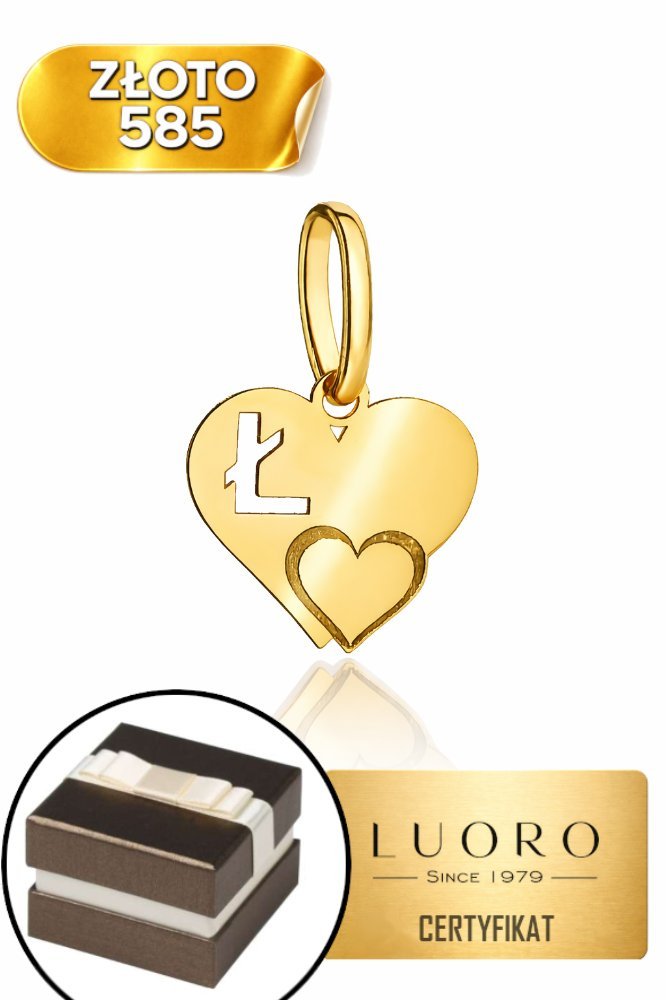 ZAWIESZKA ZŁOTA 585 14K LITERKA Ł Z SERDUSZKIEM 15 MM ELEGANCKA