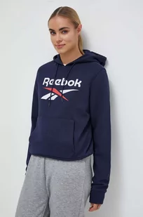 Reebok bluza damska kolor granatowy z kapturem z nadrukiem - Bluzy damskie - miniaturka - grafika 1