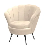 Krzesła - Fotel tapicerowany SHELL, fotel w tkaninie welurowej, fotel relaksacyjny w kolorze: beżowy, krzesło do jadalni z metalowymi nogami w kolorze: czarny - miniaturka - grafika 1