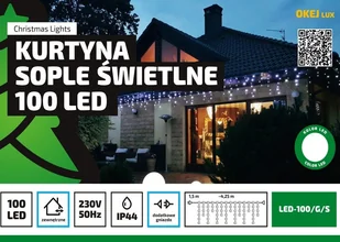 Multimix.pl Kurtyna Sople LED 4,25 m 100 LED zewnętrzne oświetlenie możliwość łączenia zewnętrzne lampki choinkowe NR 1779 Zimny biały OLED-100/G/S/P - Oświetlenie świąteczne - miniaturka - grafika 1