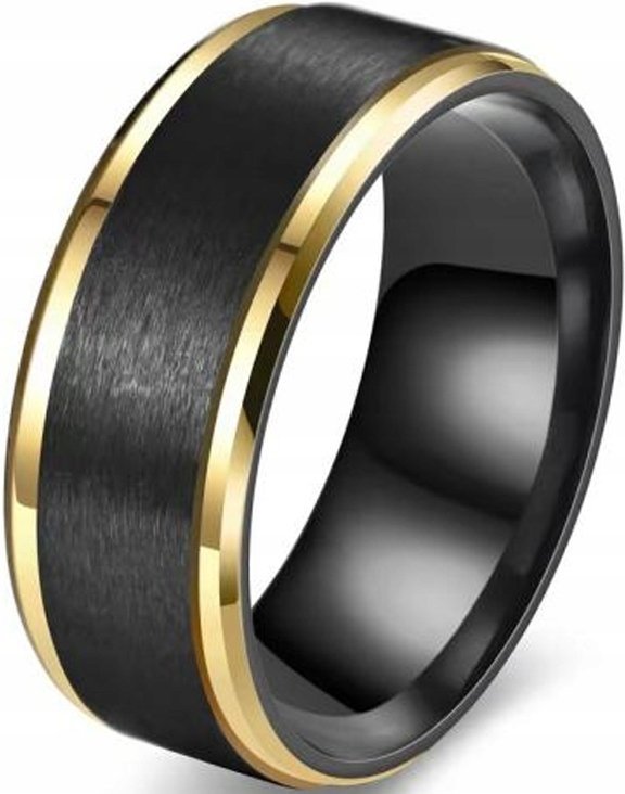 Złoty Sygnet Pierścień Czarny Szczotkowany Pierścionek Stal Szlachetna