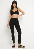 Komplety damskie - Czarny Komplet Sportowy z Ozdobnymi Przeszyciami Legginsy i Top na Ramiączkach Filinella - miniaturka - grafika 1