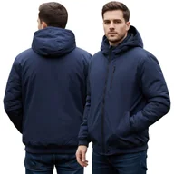 Kurtki męskie - Granatowa kurtka MĘSKA, zapinana na zamek, Z KAPTUREM, ocieplana podszewka L - miniaturka - grafika 1