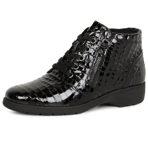 Caprice Damskie sztyblety Lace Boot Flat 9-25152-41, Black Croco, 42 EU szerokie, Czarny, krokodyl, 42 EU Weit