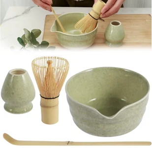 Zestaw Do Matchy 5 Elementów Ceramika Bambus Sitko Chasen - Herbata - miniaturka - grafika 1