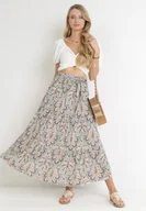 Spódnice - Miętowa Spódnica Maxi z Wiskozy z Gumką w Pasie w Kwiaty Maizla - miniaturka - grafika 1