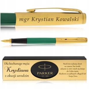 PIÓRO WIECZNE PARKER JOTTER ZIELONE/ZŁOTE 24K + PUDEŁKO Z DEDYKACJĄ GRAWER - Pióra wieczne - miniaturka - grafika 1