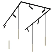 Lampy sufitowe - QAZQA Nowoczesny system oświetleniowy szynowy z 6 reflektorami i 4 lampami wiszącymi, beżowy z czarnym, 1-fazowy - Slimline Uzzy Keno - miniaturka - grafika 1