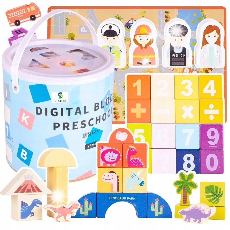 Drewniane Klocki Miasto Policja ZOO Park Dinozaurów Akwarium Zestaw 184 el.