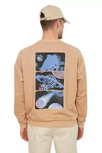 Trendyol Męska bluza z okrągłym dekoltem Galaxy oversize, beżowa, XL, BEŻOWY, XL - Bluzy męskie - miniaturka - grafika 1