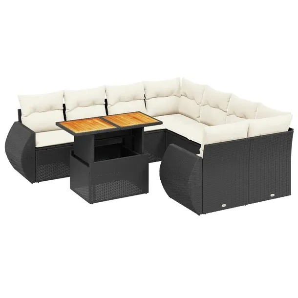 Zestaw mebli ogrodowych modułowych czarny rattan PE z poduszkami 62x62x69