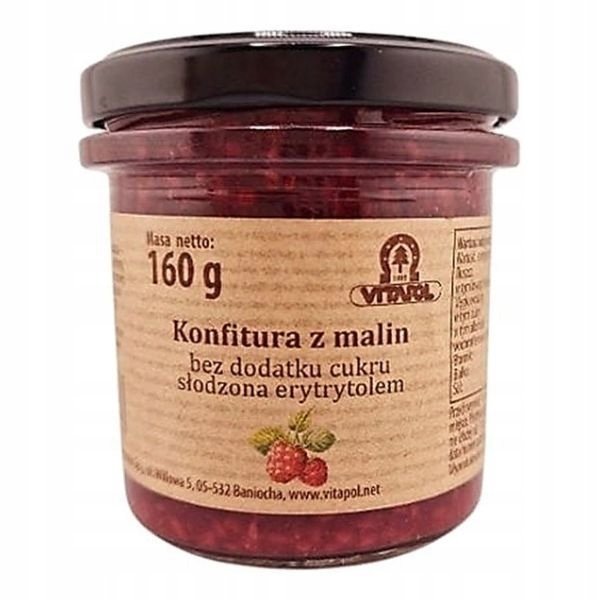 Konfitura z malin słodzona erytrytolem bez cukru 160g Vitapol