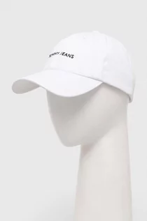 Czapki męskie - Tommy Jeans czapka z daszkiem bawełniana kolor biały wzorzysta - grafika 1