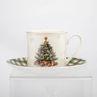 Filiżanki - Filiżanka ze spodkiem choinka zielona krata 220 ml - miniaturka - grafika 1
