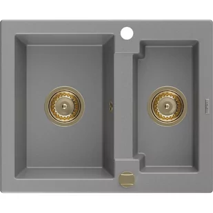 Mexen Carlos zlewozmywak granitowy 1,5-komorowy 582 x 475 mm, szary, syfon złoty - Zlewozmywaki - miniaturka - grafika 1