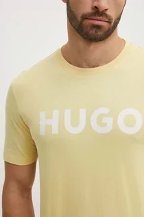 Koszulki męskie - HUGO t-shirt bawełniany męski kolor żółty z nadrukiem 50467556 - Hugo - grafika 1