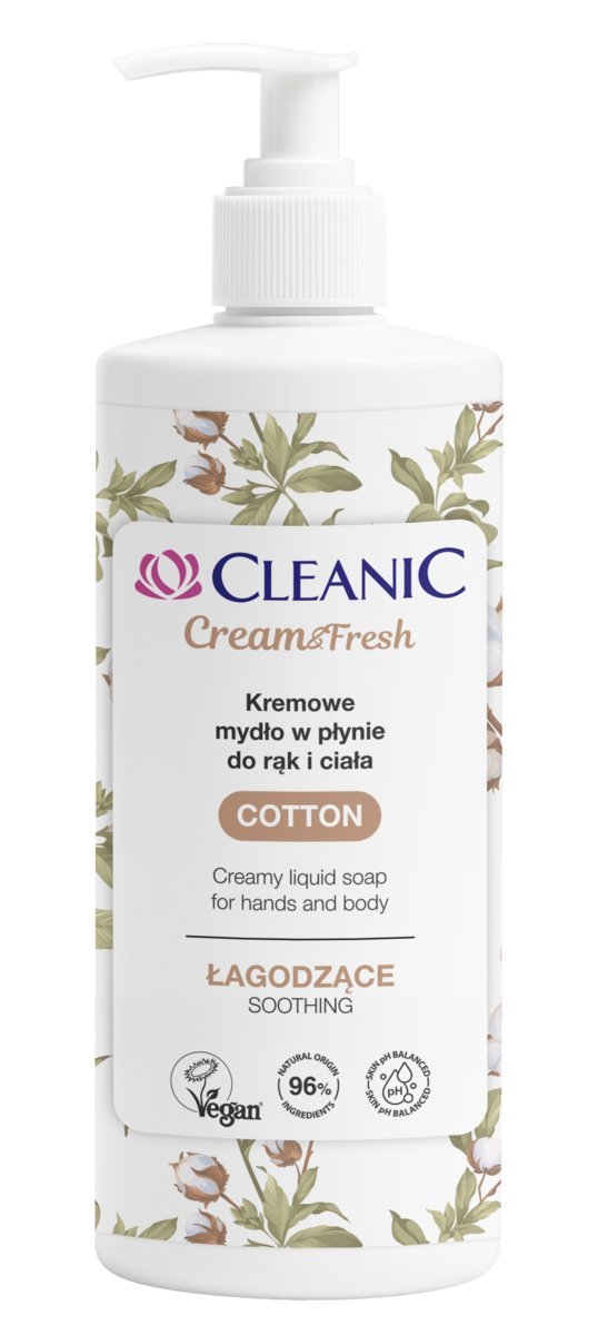 Cleanic Cream & Fresh Cotton, łagodzące mydło w płynie do rąk i ciała 500ml