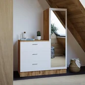 Komody - Komoda z 3 szufladami z szafką i lustrem - Biały i naturalny - VITORIO - miniaturka - grafika 1