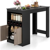 Taborety i hokery - Stół Barowy z Bocznym Schowkiem, Wysoki Stół Kuchenny, Regał na Wino, Otwarte Przegródki, Zamknięta Szafka z Regulowanymi Regałami - miniaturka - grafika 1