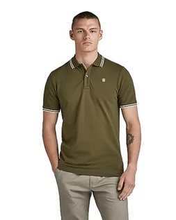 Koszulki męskie - G-STAR RAW Męska koszulka polo Dunda Slim Stripe, Zielony (Dark Olive D17127-5864-c744), L - grafika 1