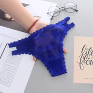 Majtki damskie - Stringi z rozcięciem na boku - Niebieski - miniaturka - grafika 1