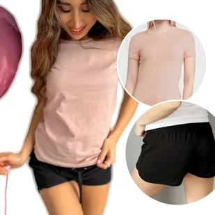 Piżama Różowa Damska Bawełniana Koszulka Szorty L - Piżamy damskie - miniaturka - grafika 1