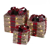 Ozdoby bożonarodzeniowe - Zestaw prezentów z LED brązowo-czerwony - miniaturka - grafika 1