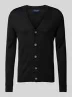 Swetry męskie - Kardigan o kroju slim fit z mieszanki wełny z dekoltem w serek - miniaturka - grafika 1