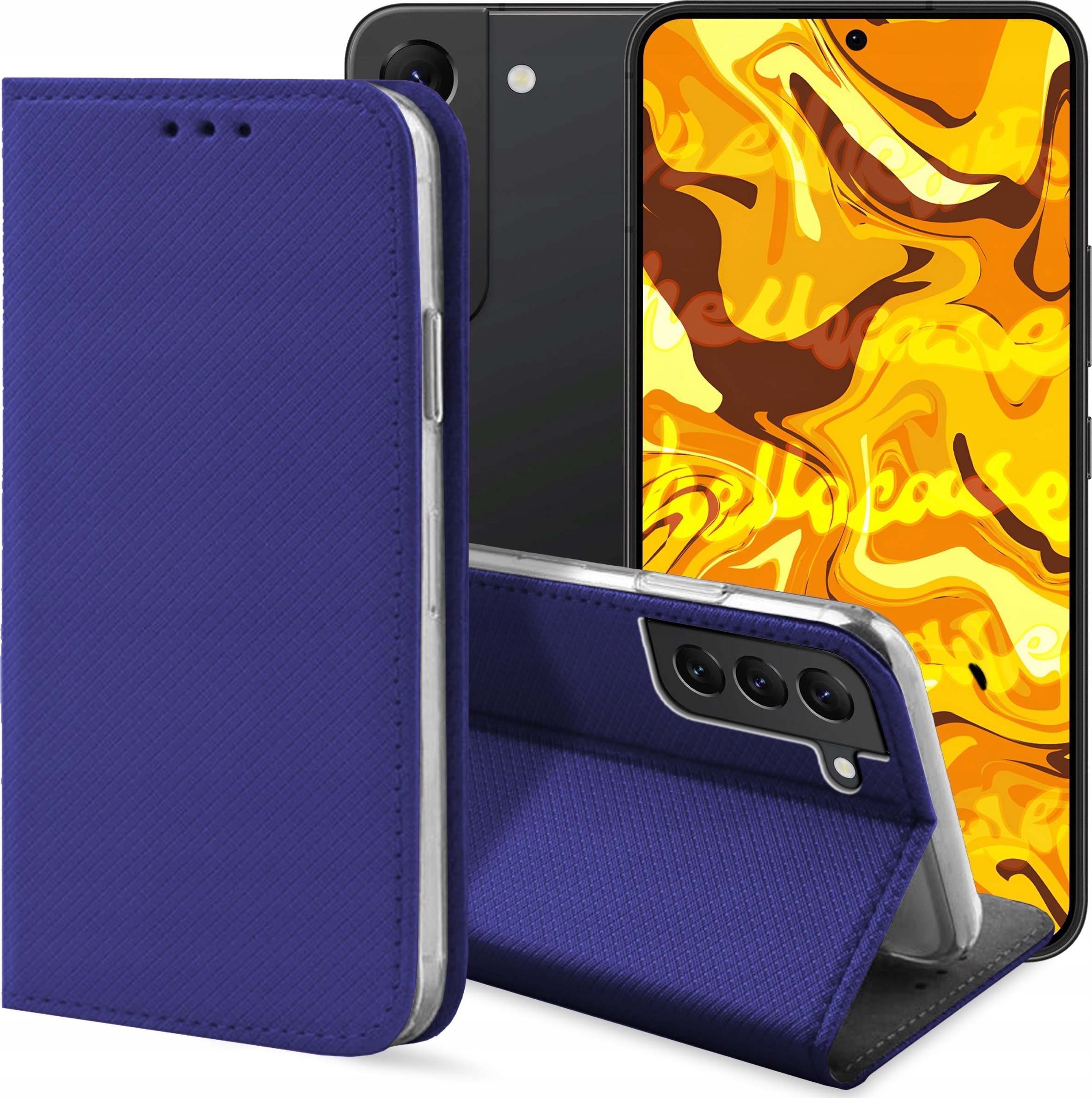 ETUI Z KLAPKĄ DO SAMSUNG GALAXY S22 GRANATOWE ZAMYKANE MAGNETYCZNE KABURA