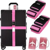 Akcesoria podróżnicze - Pasy do zabezpieczenia walizki na hasło 2 szt. + etykiety - Różowe - miniaturka - grafika 1