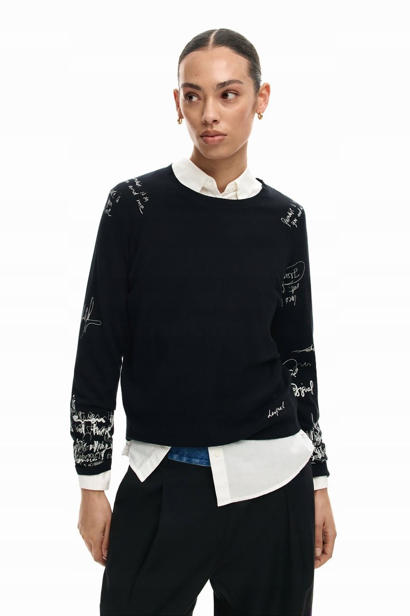 DESIGUAL CZARNY SWETER DAMSKI Z NAPISEM I DŁUGIM RĘKAWEM S 17CA