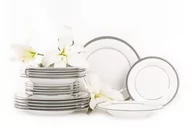 Serwisy obiadowe - Serwis obiadowy polska porcelana 18 elementów biały / platynowy wzór dla 6 os. GEOS PLATIN Konsimo - miniaturka - grafika 1