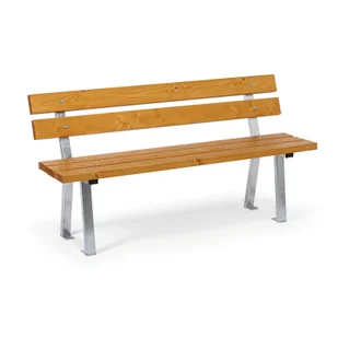 Ławka zewnętrzna WOODY z oparciem, stal nierdzewna, 1500 mm, limba - Ławki ogrodowe - miniaturka - grafika 1
