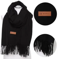 Apaszki i szaliki damskie - Modny Czarny Szal Damski Ciepły Z Frędzlami Moraj - miniaturka - grafika 1