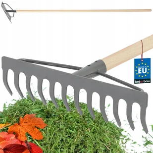GRABIE METALOWE OGRODOWE GRABKI 12-ZĘBNE WZMOCNIONE DREWNIANY TRZON 154 CM - Grabie i motyki - miniaturka - grafika 1