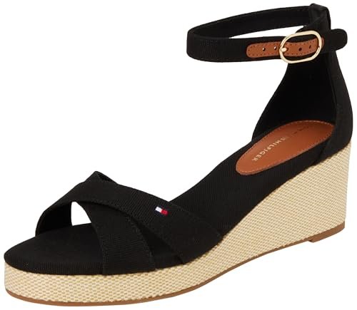 TOMMY HILFIGER Espadryle damskie FLAGA CRISS-CROS MID WEDGE ESPAD, CZARNA (czarna), 36 UK, Czarny, 39 EU
