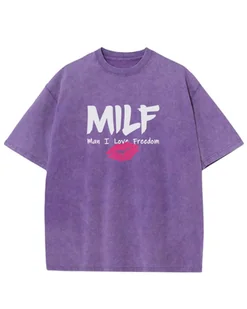 Damska koszulka oversize MILF - efekt sprania Fioletowa XL - Koszulki i topy damskie - miniaturka - grafika 1
